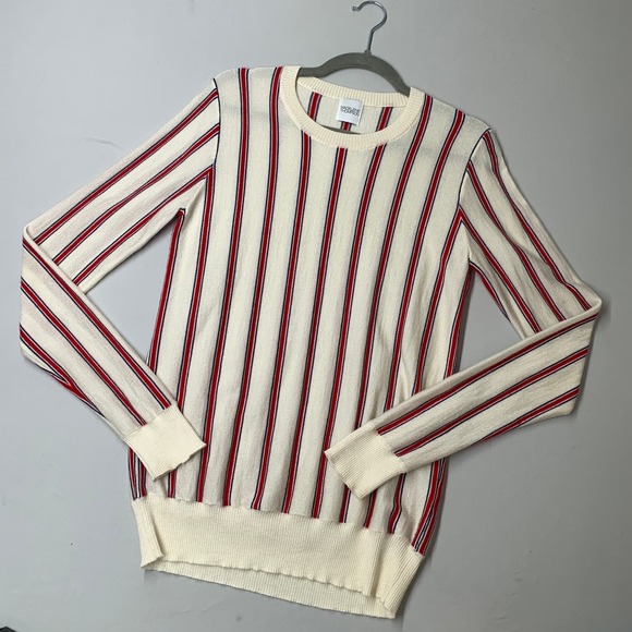 Madelein Thompson Women Sweater L Cream Red Stripe Cashmere Silk Crewneck - Picture 2 of 12